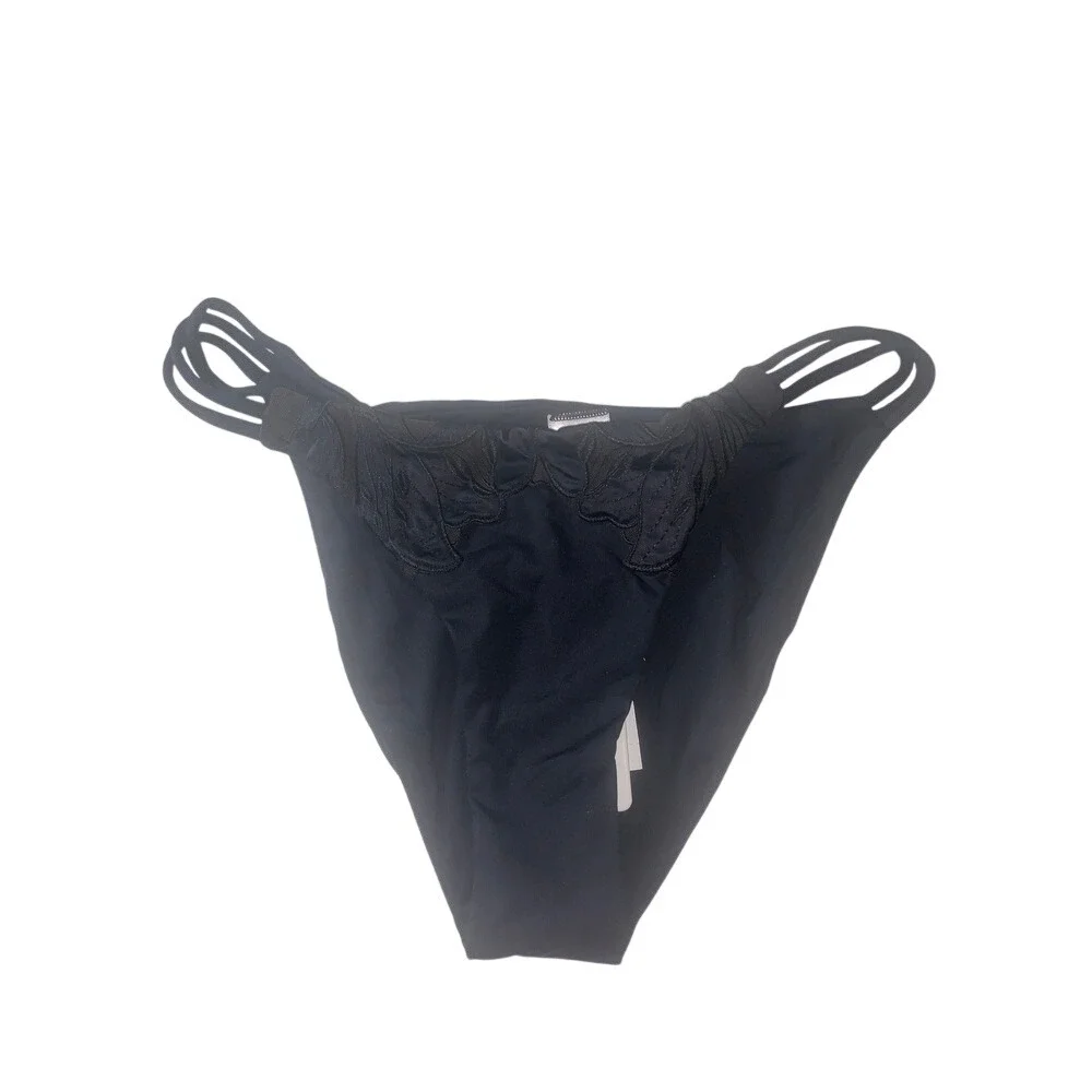 L Space Claude Bottom‎ Classic BLACK Floral Accent Bikini Bottoms String Side S